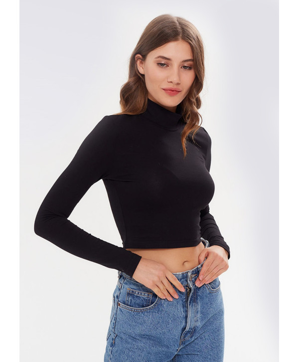 Кроп топ черный з довгим рукавом