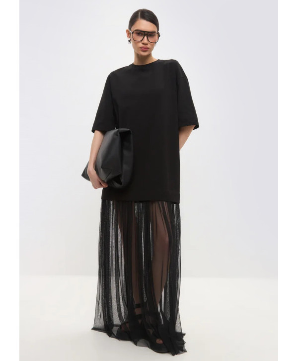 Сукня футболка з сіткою максі, чорна Сукня футболка з сіткою максі, чорна