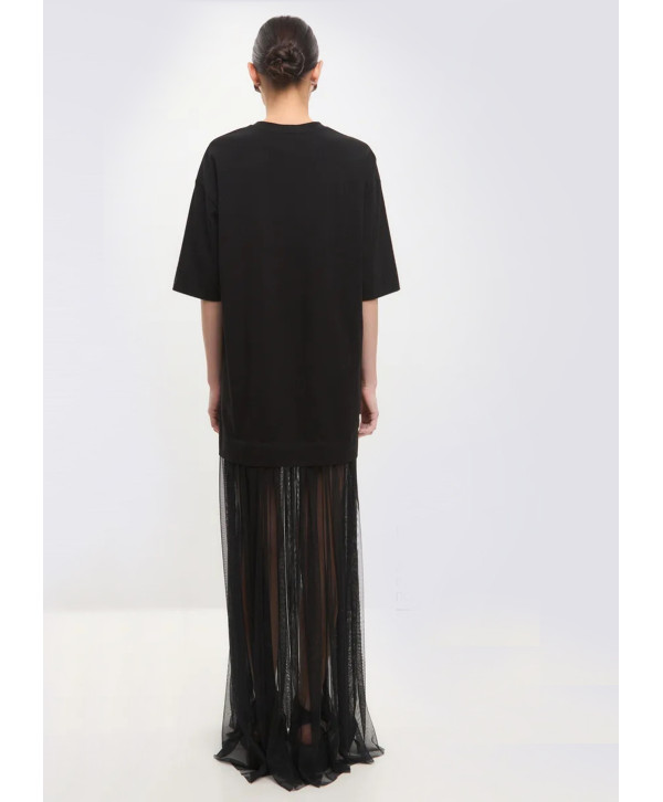 Сукня футболка з сіткою максі, чорна