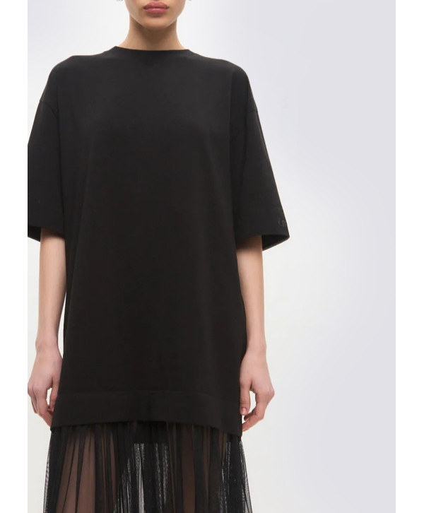 Сукня футболка з сіткою максі, чорна