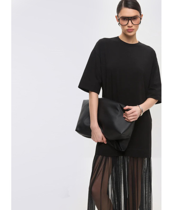 Сукня футболка з сіткою максі, чорна