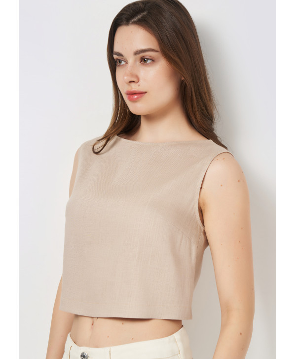 Кроп топ лляний, бежевий Кроп топ лляний, бежевий