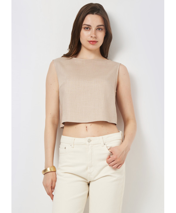 Кроп топ лляний, бежевий