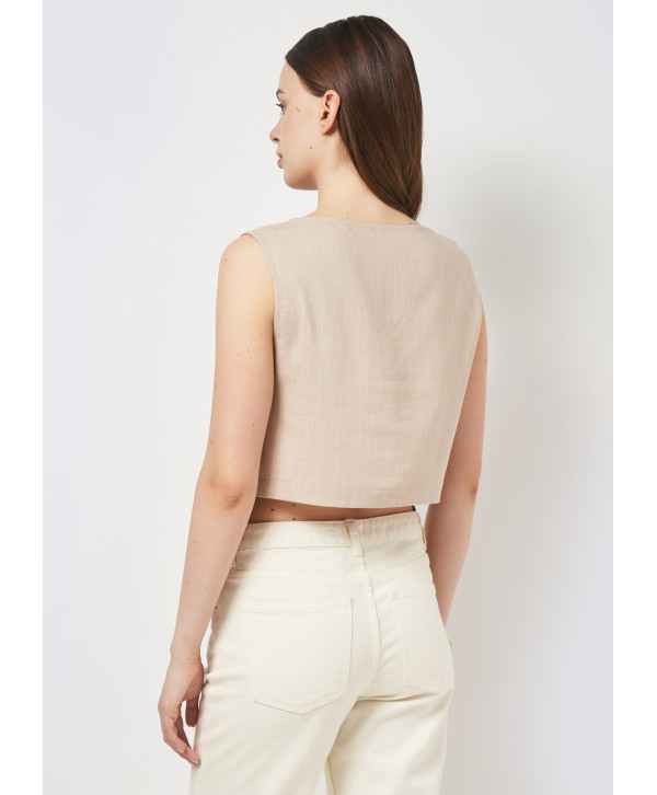 Кроп топ лляний, бежевий
