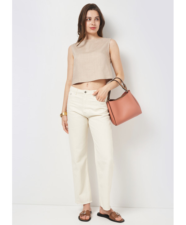 Кроп топ лляний, бежевий