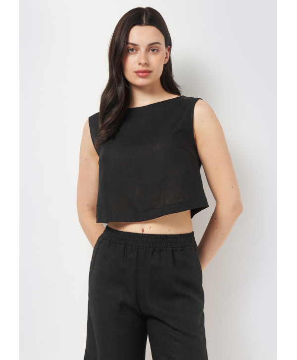 Кроп топ лляний, чорний Кроп топ лляний, чорний