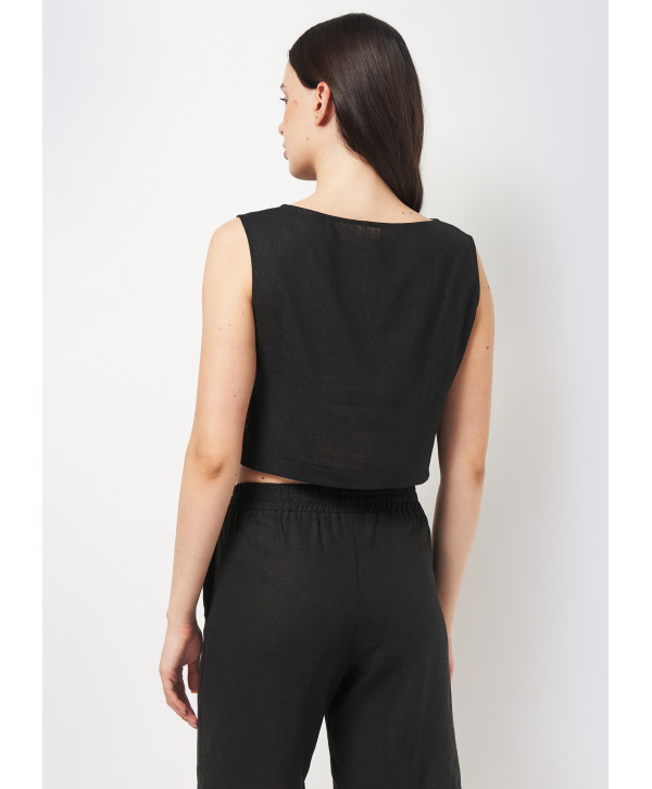 Кроп топ лляний, чорний Кроп топ лляний, чорний