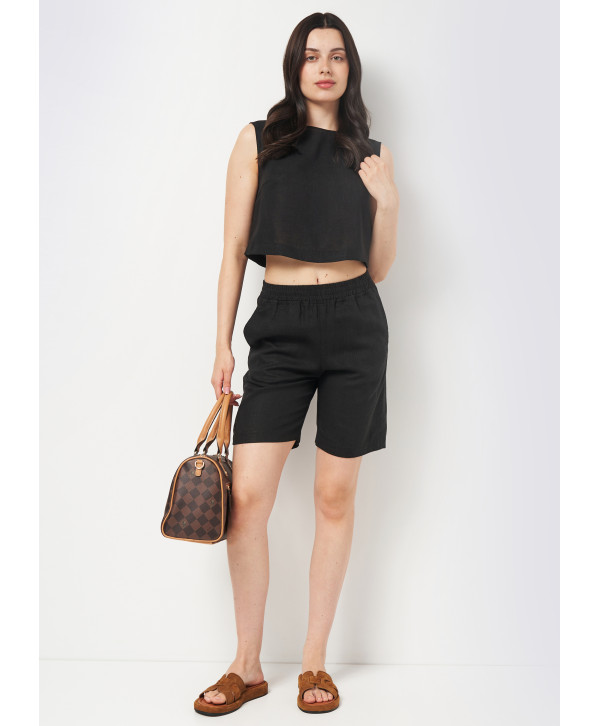 Кроп топ лляний, чорний Кроп топ лляний, чорний