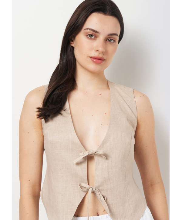 Топ жилет на зав'язках лляний, бежевий Топ жилет на зав'язках лляний, бежевий