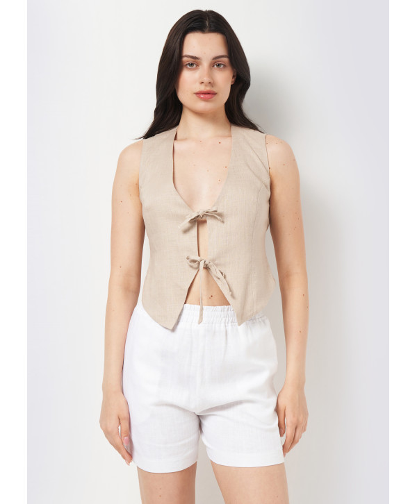 Топ жилет на зав'язках лляний, бежевий Топ жилет на зав'язках лляний, бежевий
