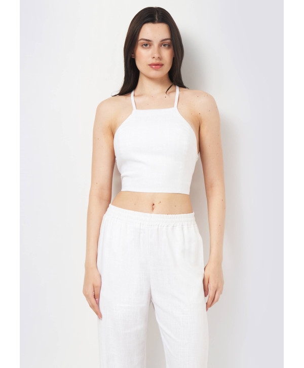 Топ на зав'язках лляний, білий Топ на зав'язках лляний, білий