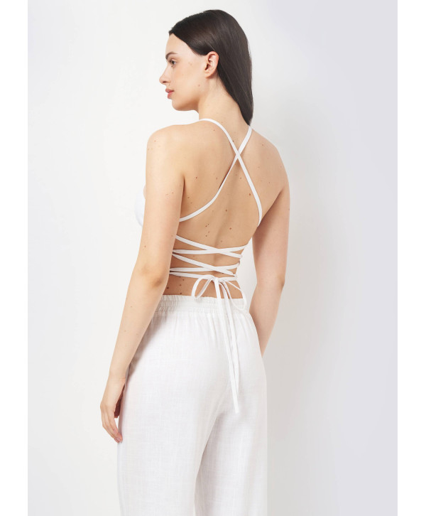Топ на зав'язках лляний, білий Топ на зав'язках лляний, білий