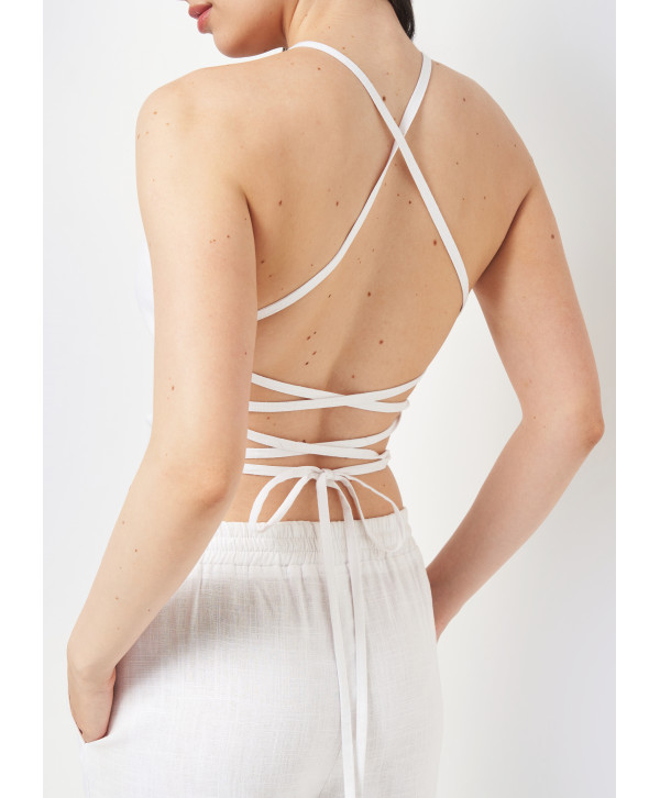 Топ на зав'язках лляний, білий Топ на зав'язках лляний, білий