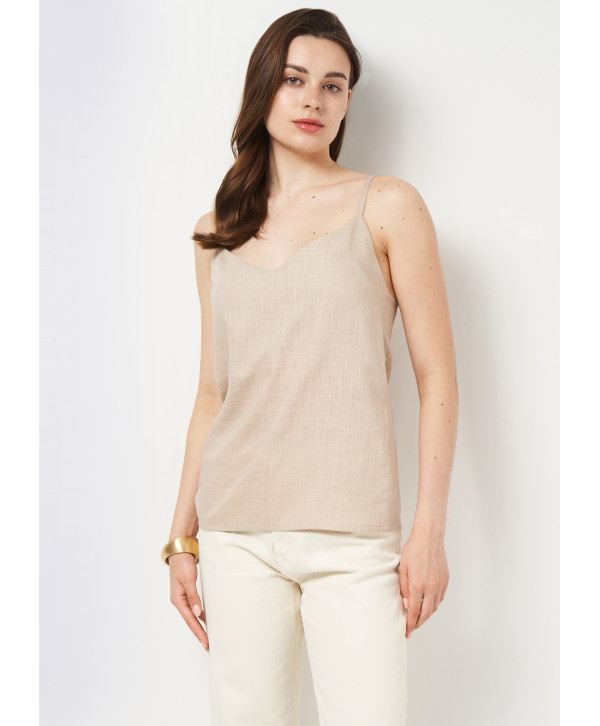 Топ на тонких бретелях лляний, бежевий Топ на тонких бретелях лляний, бежевий