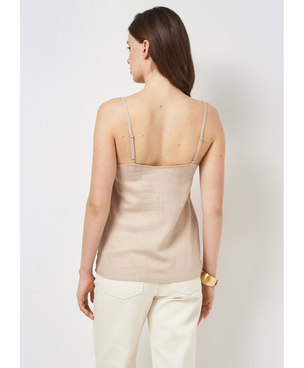 Топ на тонких бретелях лляний, бежевий
