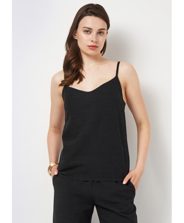 Топ на тонких бретелях лляний, чорний Топ на тонких бретелях лляний, чорний