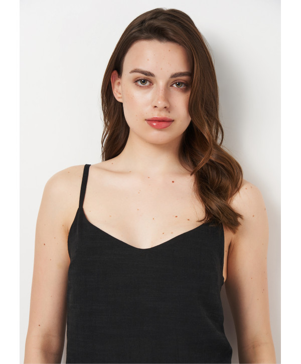 Топ на тонких бретелях лляний, чорний