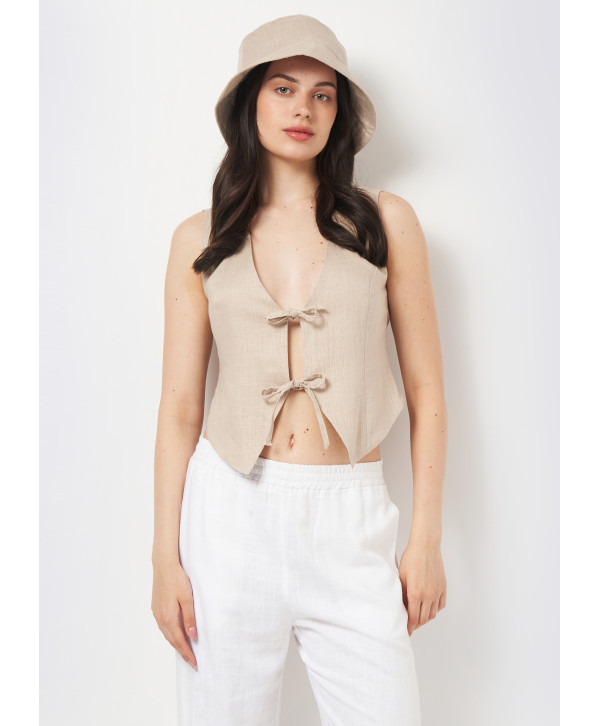 Топ жилет на зав'язках лляний, бежевий Топ жилет на зав'язках лляний, бежевий