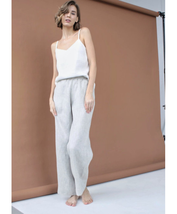 Топ на тонких бретелях лляний, білий