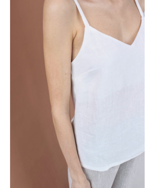 Топ на тонких бретелях лляний, білий