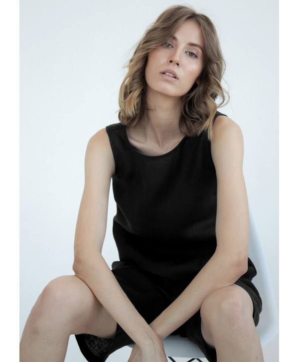 Топ з відкритою спиною лляний, чорний Топ з відкритою спиною лляний, чорний