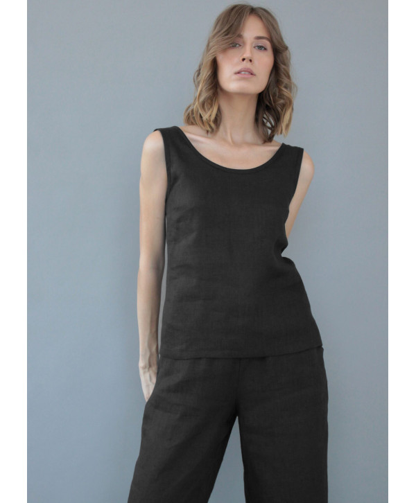 Топ з відкритою спиною лляний, чорний Топ з відкритою спиною лляний, чорний