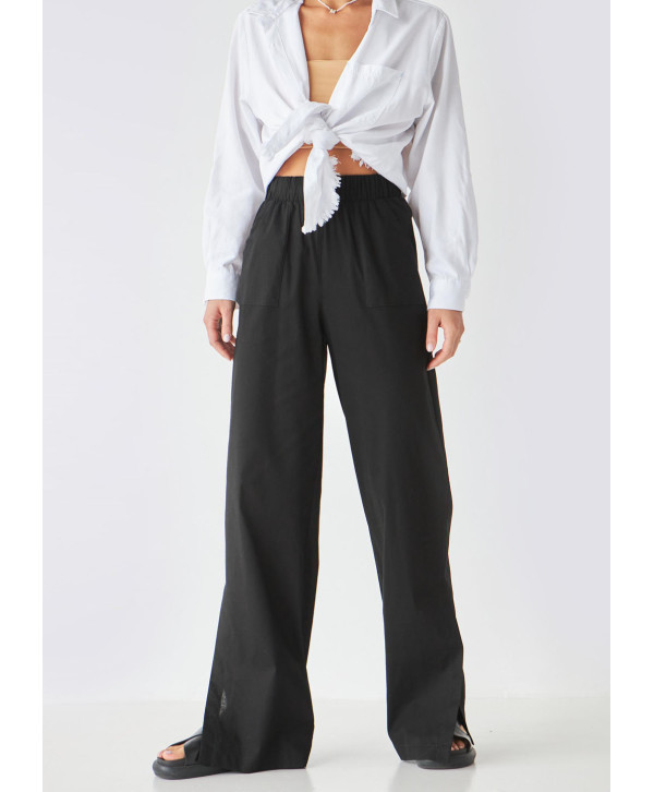 Брюки лляні з розрізами, чорні Брюки лляні з розрізами, чорні