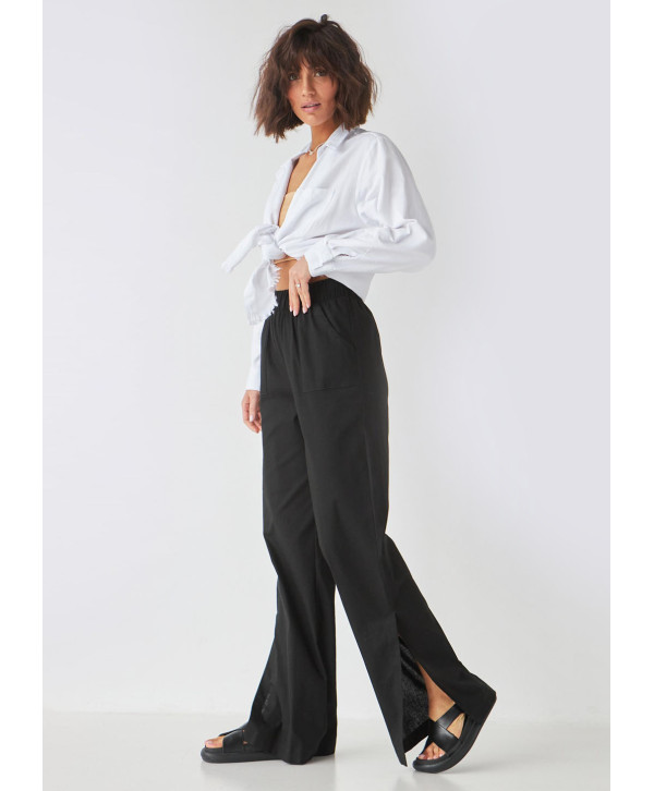 Брюки лляні з розрізами, чорні Брюки лляні з розрізами, чорні