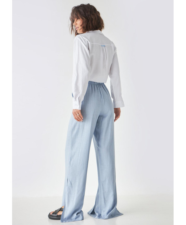 Брюки лляні з розрізами, блакитні Брюки лляні з розрізами, блакитні