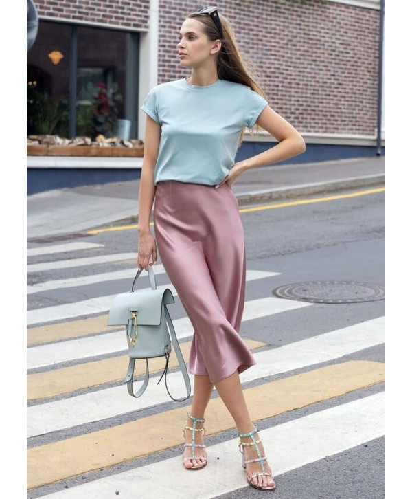 Спідниця шовкова міді, ліловий