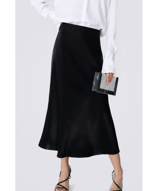 Silk midi skirt, black
