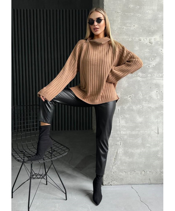 Светр в рубчик з коміром на блискавці oversize