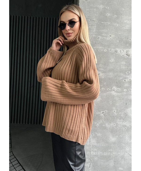 Светр в рубчик з коміром на блискавці oversize