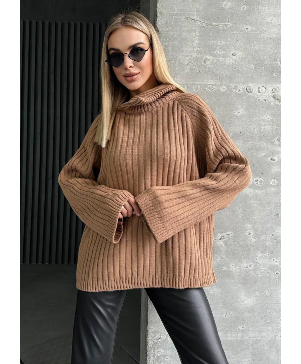 Светр в рубчик з коміром на блискавці oversize