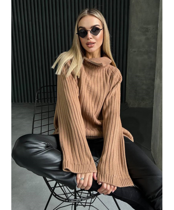 Светр в рубчик з коміром на блискавці oversize