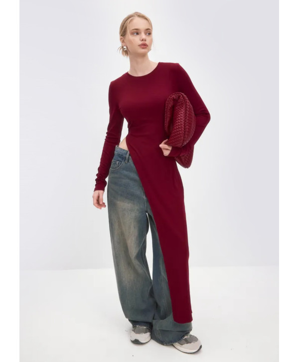 Асиметрична бавовняна туніка, бордова