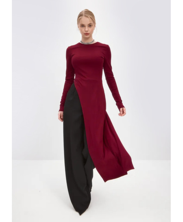 Асиметрична бавовняна туніка, бордова