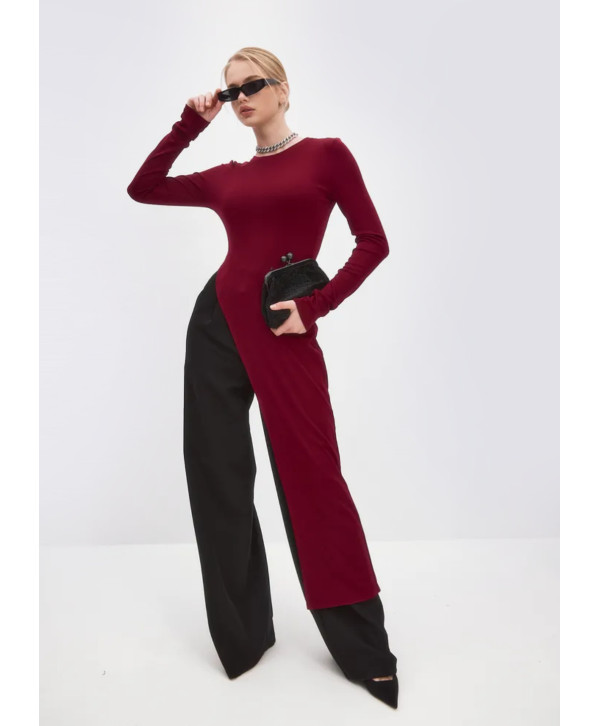 Асиметрична бавовняна туніка, бордова