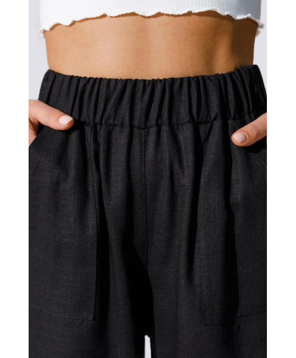 Брюки лляні з розрізами, чорні Брюки лляні з розрізами, чорні