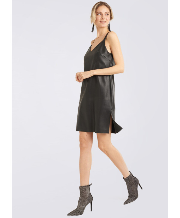 Eco-leather mini dress, black