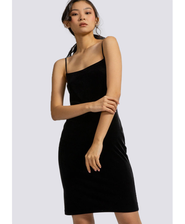 Velvet mini dress, black