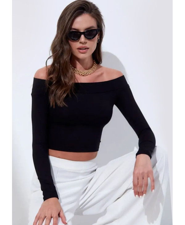 Кроп топ з відкритими плечима, чорний Кроп топ з відкритими плечима, чорний